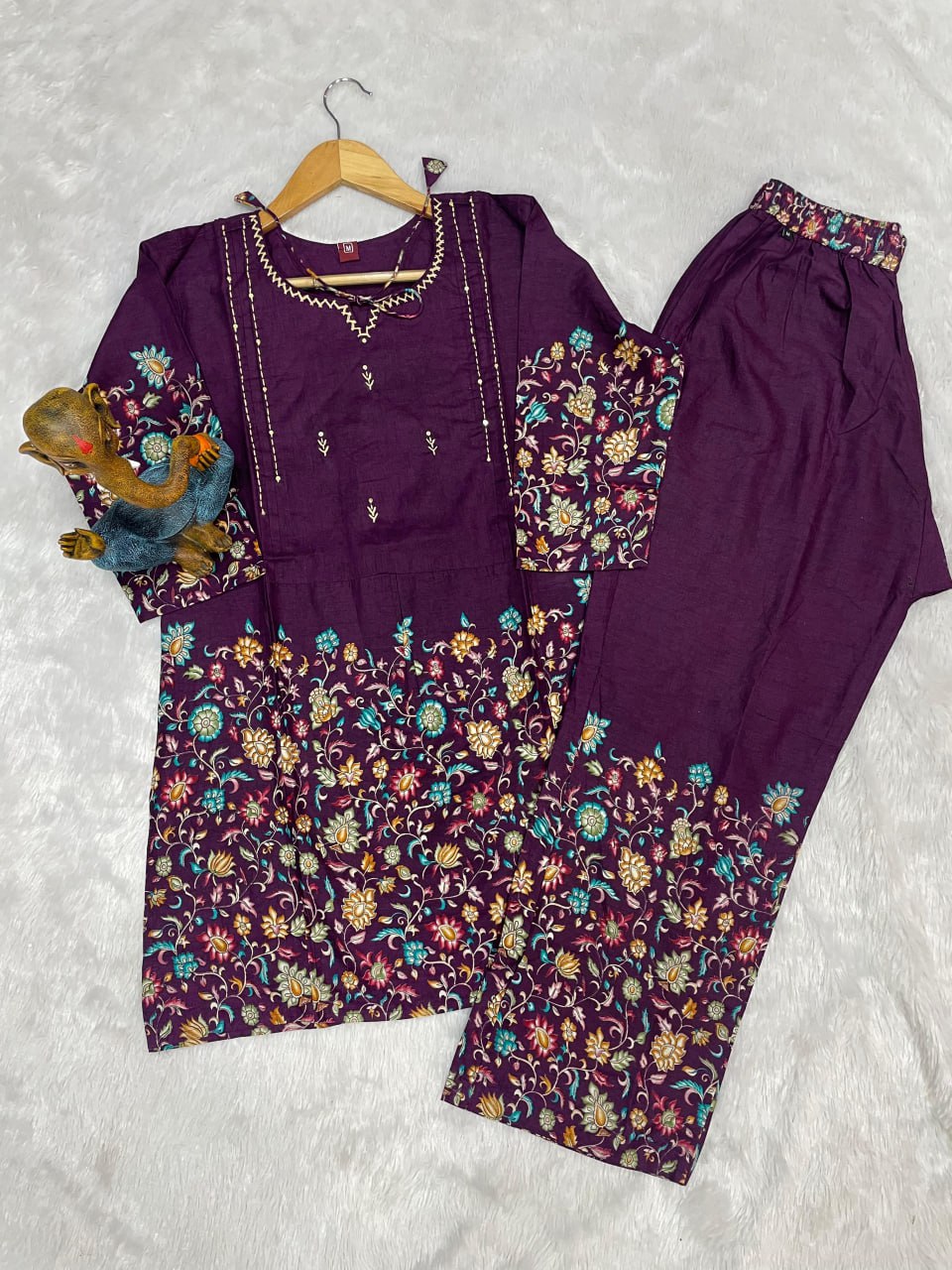Pramukh Fab Plum Color Cotton Co-ord Set | Grocsy