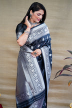 Monjolika Fashion Black Woven Banarasi Silk Blend Saree With Blouse | Grocsy