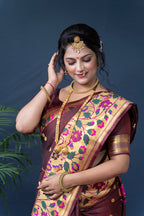 Monjolika Fashion Maroon Zari Woven Paithani Silk Blend Saree With Blouse | Grocsy