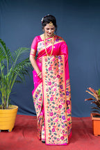 Monjolika Fashion Rani Pink Zari Woven Paithani Silk Blend Saree With Blouse | Grocsy