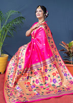 Monjolika Fashion Rani Pink Zari Woven Paithani Silk Blend Saree With Blouse | Grocsy