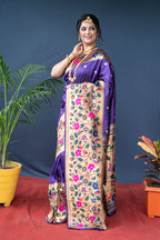 Monjolika Fashion Violet Zari Woven Paithani Silk Blend Saree With Blouse | Grocsy