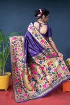 Monjolika Fashion Violet Zari Woven Paithani Silk Blend Saree With Blouse | Grocsy