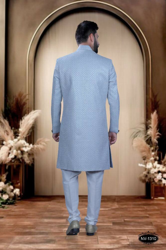 Joban Fashion Men's Blue Base Silk Kurta with Pyjama | Grocsy