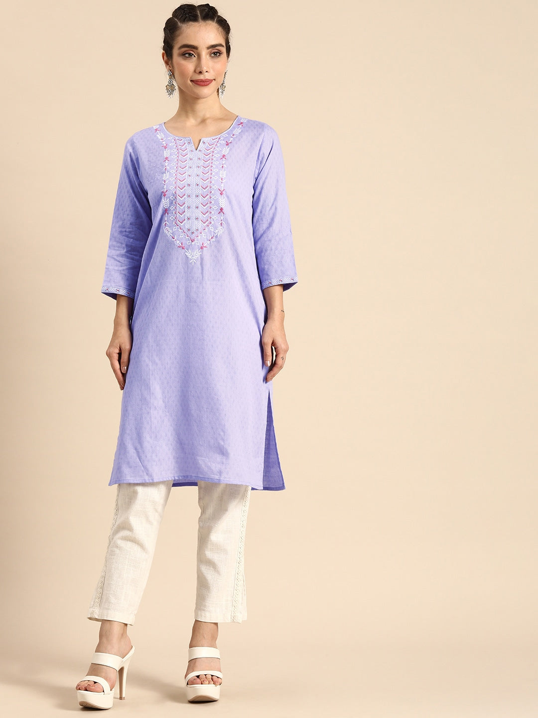 Sangria Women Lavender Yoke Design Kurta | Grocsy