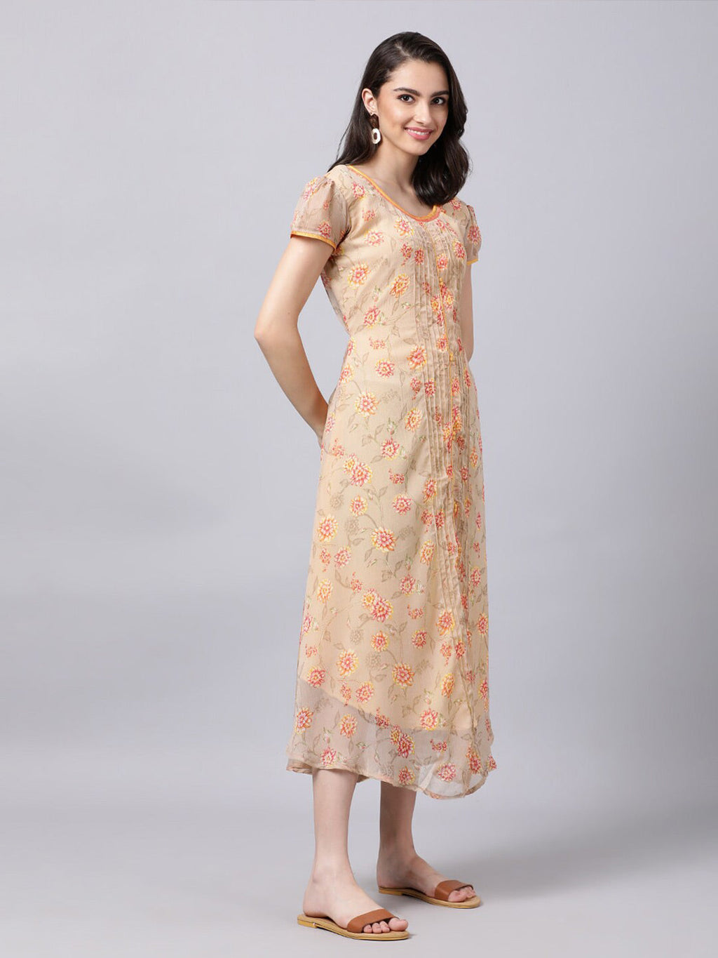 Souchii Women Grey Floral Printed Chiffon A-Line Dress | Grocsy