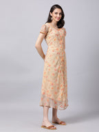 Souchii Women Grey Floral Printed Chiffon A-Line Dress | Grocsy