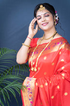 Monjolika Fashion Red Zari Woven Paithani Silk Blend Saree With Blouse | Grocsy