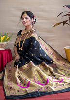Monjolika Fashion Black Zari Woven Paithani Silk Blend Saree With Blouse | Grocsy