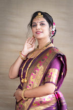 Monjolika Fashion Magenta Purple Zari Woven Paithani Silk Blend Saree With Blouse | Grocsy