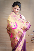 Monjolika Fashion Magenta Purple Zari Woven Paithani Silk Blend Saree With Blouse | Grocsy
