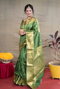 Monjolika Fashion Green Banarasi Silk Blend Saree With Golden Zari Work | Grocsy