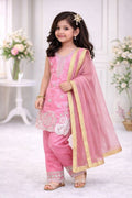 Evanik Pink Embroidered Sequence Work Fendy Silk Kids Kurta Set | Grocsy