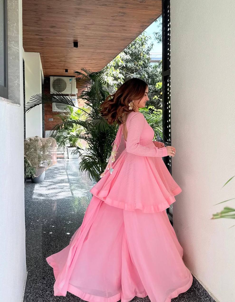 Yash Enterprise Pink Blooming Silk Party Wear Sharara Suit Set | Grocsy
