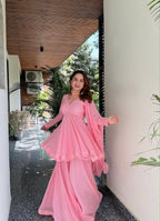 Yash Enterprise Pink Blooming Silk Party Wear Sharara Suit Set | Grocsy