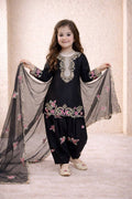 Evanik Black Designer Party Wear Heavy Natural Crep Kids Patiala Set | Grocsy