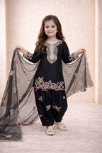Evanik Black Designer Party Wear Heavy Natural Crep Kids Patiala Set | Grocsy