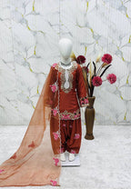 Evanik Orange Designer Party Wear Heavy Natural Crep Kids Patiala Set | Grocsy