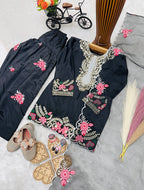Evanik Black Designer Party Wear Heavy Natural Crep Kids Patiala Set | Grocsy