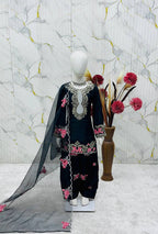 Evanik Black Designer Party Wear Heavy Natural Crep Kids Patiala Set | Grocsy
