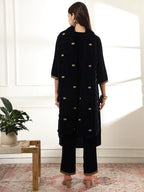 Yufta Velvet Black Kurta Dupatta Set With Embroidery | Grocsy