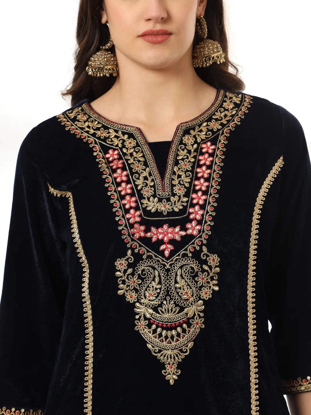 Yufta Velvet Black Kurta Dupatta Set With Embroidery | Grocsy