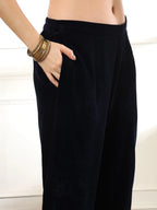 Yufta Velvet Black Kurta Dupatta Set With Embroidery | Grocsy