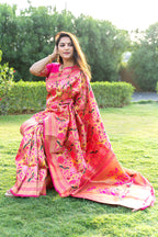 Monjolika Fashion Rani Pink Paithani Silk Blend Saree with Gold Zari & Peacock Meenakari Motif | Grocsy