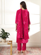 Yufta Pink Velvet Kurta Dupatta Set With Embroidery | Grocsy