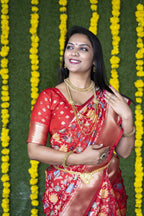 Monjolika Fashion Red Silk Blend Banarasi Zari Woven Saree With Blouse | Grocsy