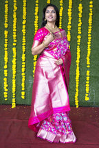 Monjolika Fashion Rani Pink Silk Blend Banarasi Zari Woven Saree With Blouse | Grocsy