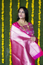 Monjolika Fashion Rani Pink Silk Blend Banarasi Zari Woven Saree With Blouse | Grocsy