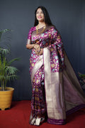 Monjolika Fashion Magenta Purple Silk Blend Banarasi Zari Woven Saree With Blouse | Grocsy