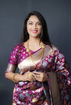 Monjolika Fashion Magenta Purple Silk Blend Banarasi Zari Woven Saree With Blouse | Grocsy