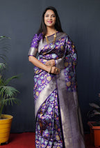 Monjolika Fashion Purple Silk Blend Banarasi Zari Woven Saree With Blouse | Grocsy