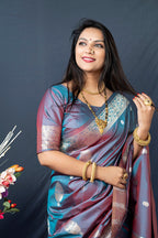 Monjolika Fashion Grey Banarasi Silk Blend Saree with Zari Weaving | Grocsy
