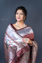 Monjolika Fashion Coffee Brown Silk Blend Saree With Silver Zari Booti & Traditional Floral Pallu | Grocsy