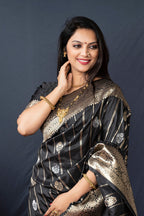 Monjolika Fashion Black Banarasi Silk Blend Saree With Zari Border & Woven Pallu | Grocsy