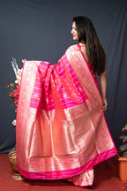 Monjolika Fashion Rani Pink Banarasi Silk Blend Saree With Zari Border & Woven Pallu | Grocsy
