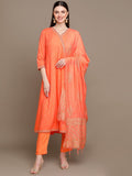 HERE&NOW Ethnic Motifs Printed Thread Work Angrakha Kurta with Palazzos & Dupatta | Grocsy