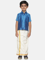 Sethukrishna Blue & White Shirt with Dhoti Set For Boys | Grocsy