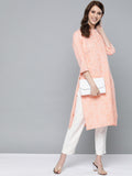 HERE&NOW Women Peach-Coloured & White Bandhani Print Straight Kurta | Grocsy