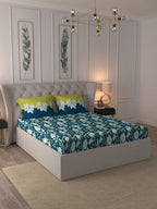 MYTRIDENT Blue White Floral Cotton 144 TC Queen Bedsheet With 2 Pillow Covers | Grocsy