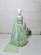 Evanik Pista Chinon Silk Embroidered Work Wedding Kids Lehenga Choli | Grocsy