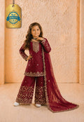 Evanik Maroon Designer Party Wear Heavy Silk Kids Top Sharara & Dupatta Set | Grocsy