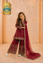Evanik Maroon Designer Party Wear Heavy Silk Kids Top Sharara & Dupatta Set | Grocsy
