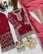 Evanik Maroon Designer Party Wear Heavy Silk Kids Top Sharara & Dupatta Set | Grocsy