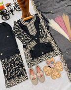 Evanik Black Designer Party Wear Heavy Silk Kids Top Sharara & Dupatta Set | Grocsy
