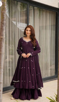 Yash Enterprise Wine Roman Silk Embroidery Party Wear Suit Set | Grocsy