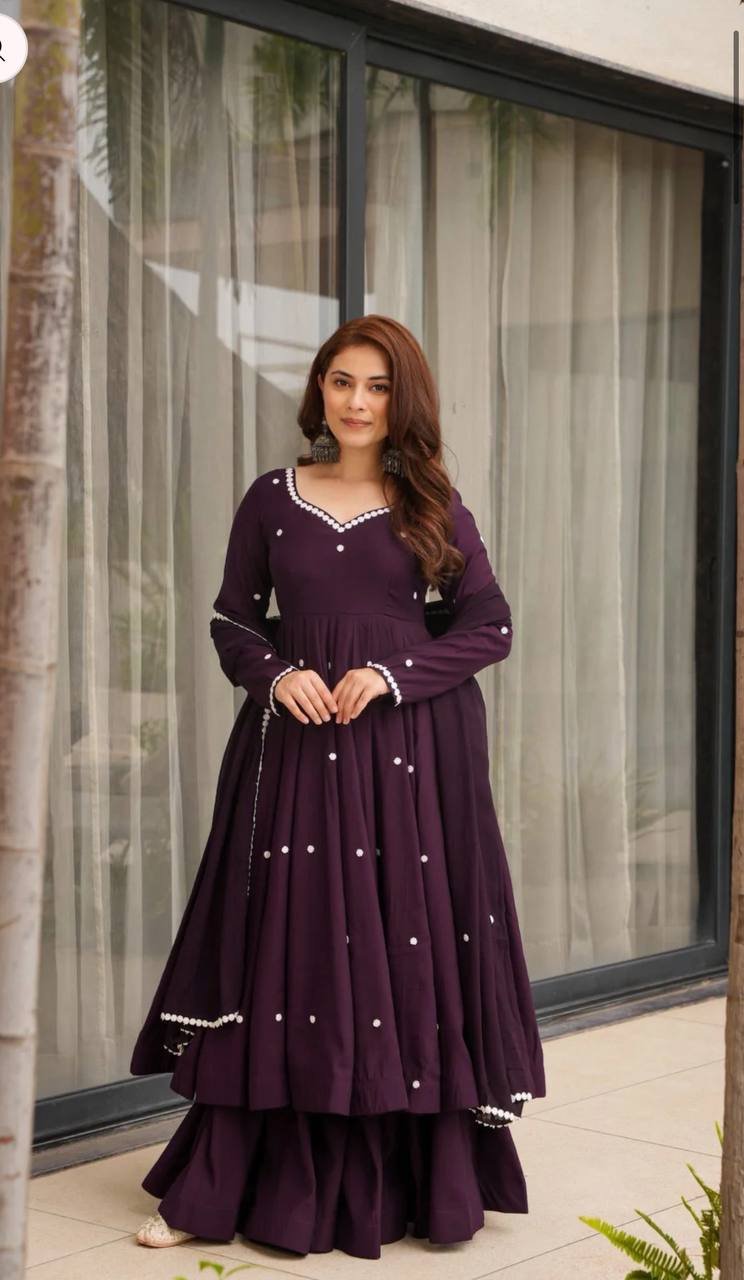 Yash Enterprise Wine Roman Silk Embroidery Party Wear Suit Set | Grocsy